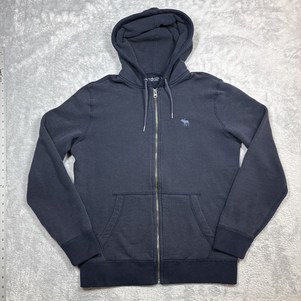 Abercrombie & Fitch Hoodie Mens Medium Blue Soft AF Fleece Full Zip Thermal Hood